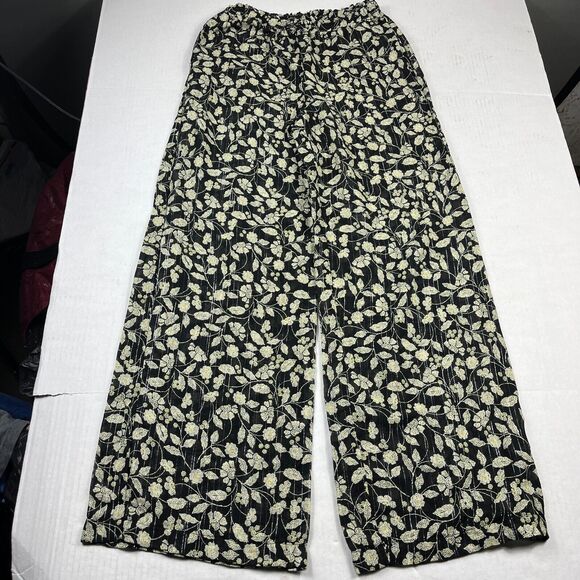 ZARA Wide Leg Pants Floral Elastic High Waisted Flowy Semi Sheer Pockets SMALL - Picture 1 of 13